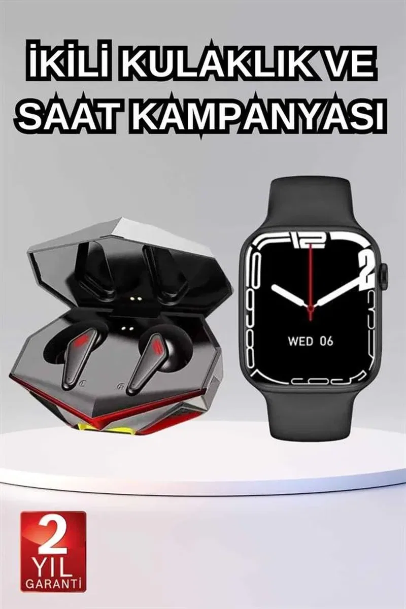İkili Set Dev Kampanya Ucuz Kulaklık Ucuz Akıllı Saat Gürültü Önleyici Uzun Pil Ömrü görsel 2