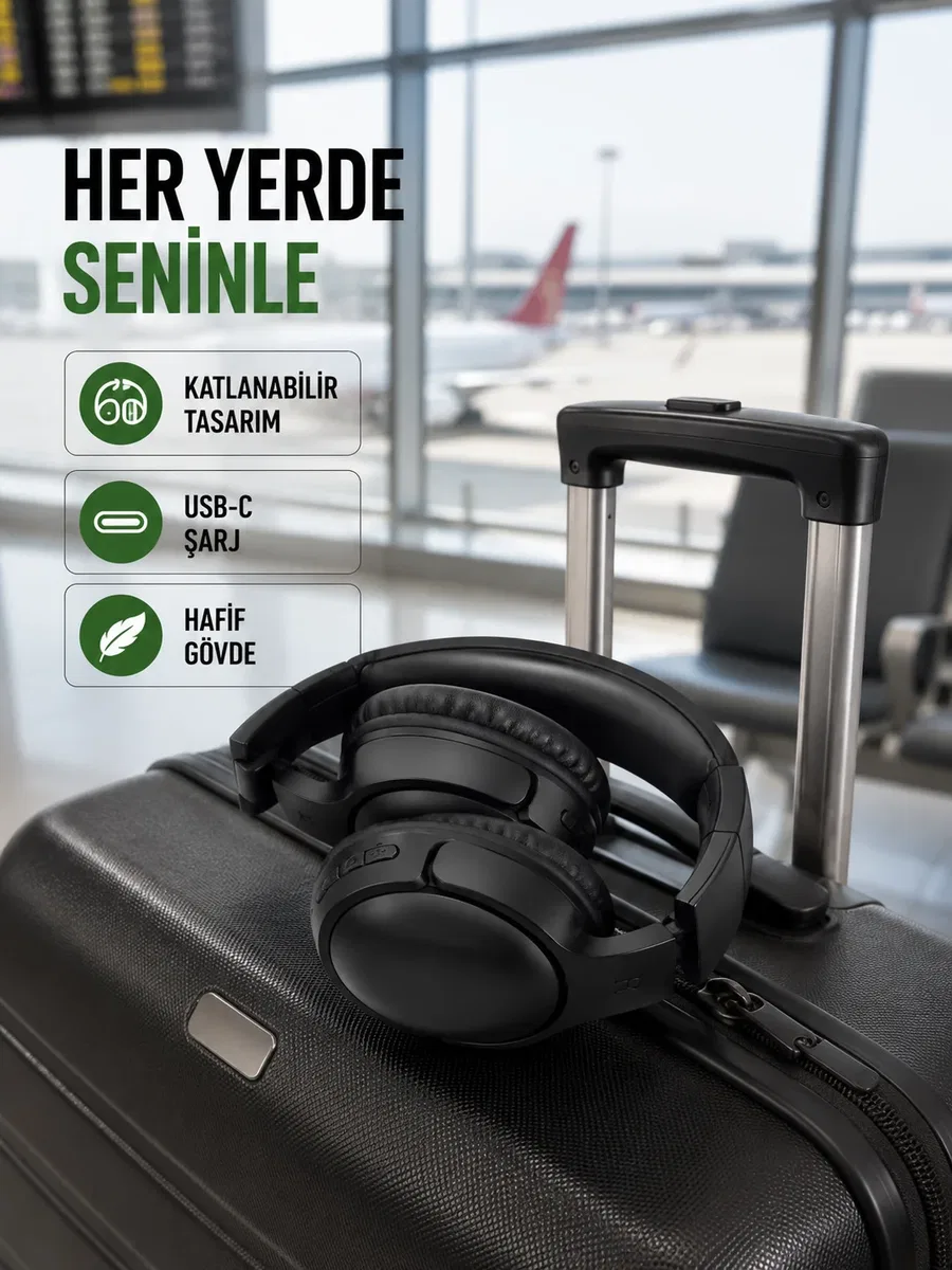 Katlanabilir USB-C Şarjlı Bluetooth Kulaklık