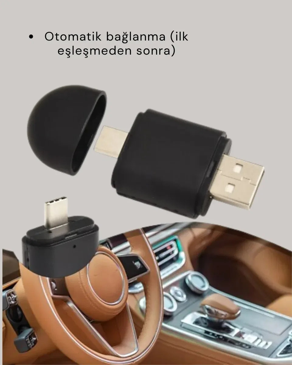 Kablosuz CarPlay ve Android Auto Adaptörü – USB-A & Type-C Girişli Akıllı Dönüştürücü görsel 2