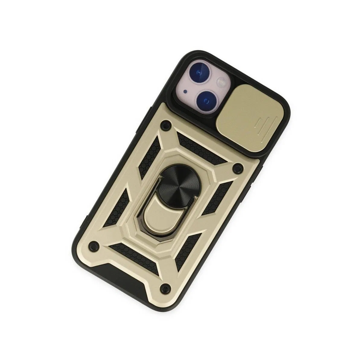 Apple İphone 14 Kılıf Pars Lens Yüzüklü Silikon - Gold görsel 3