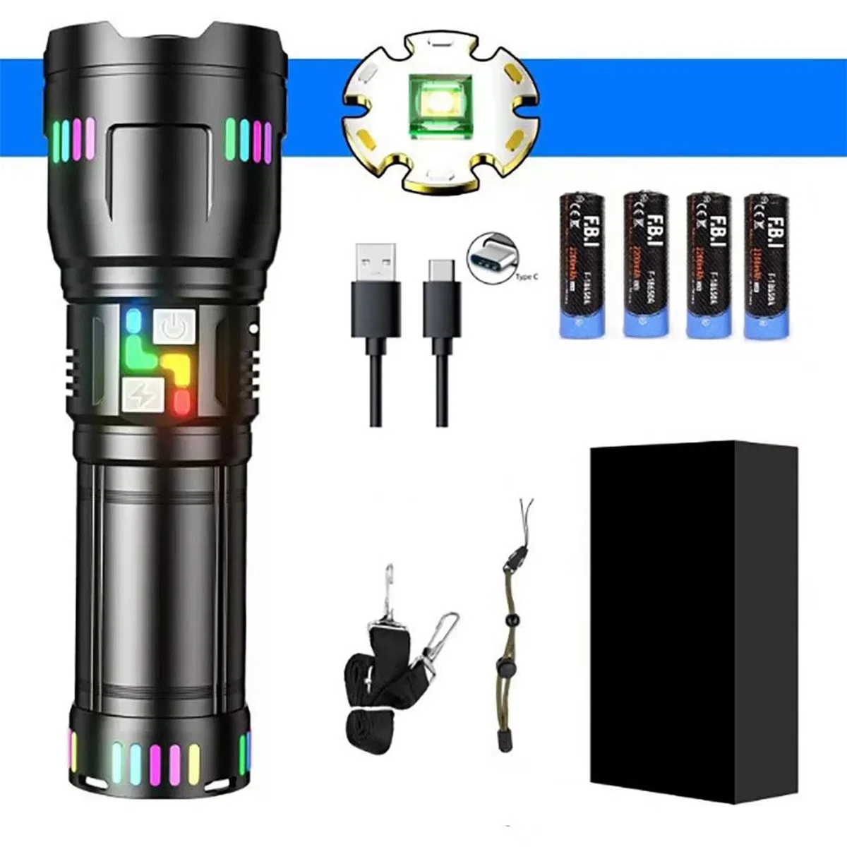 Pro F-3002 Alüminyum Tg Led Gece Şeritli Type-c Şarjlı El Feneri görsel 2