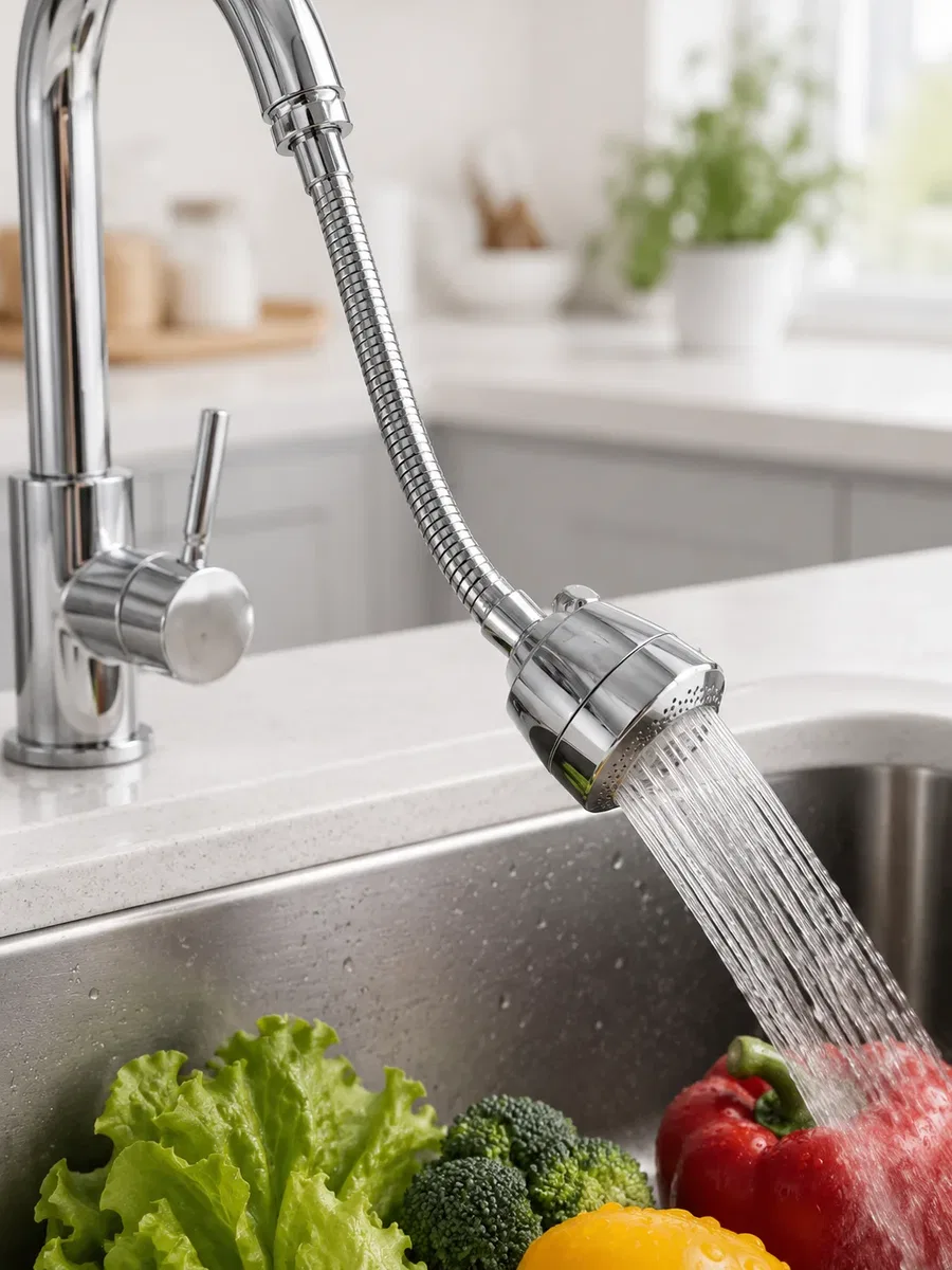 Ayarlanabilir Musluk Başlığı Esnek Spiral Hortumlu Lavabo Uzatma Aparatı görsel 3