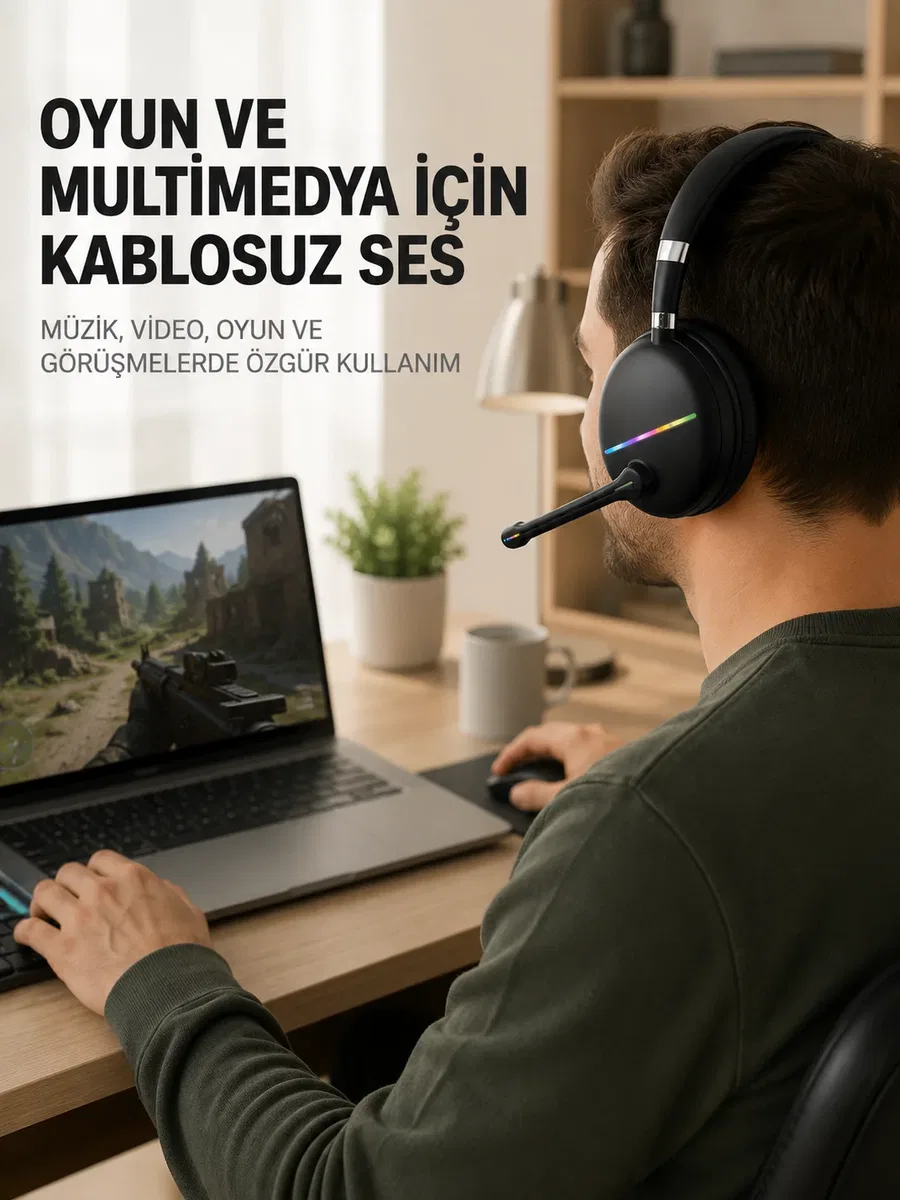 Bluetooth 5. 0 RGB Işıklı Mikrofonlu Kablosuz Kulak Üstü Kulaklık