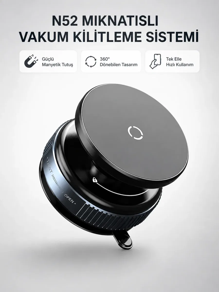 Mıknatıslı Araç Telefon Tutucu Vakum Teknolojili 360° Ayarlanabilir