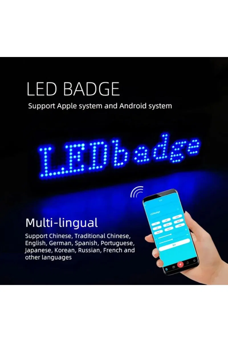 Matrix Kayan Led Yaka Rozeti Mobil Kontrollü Dijital Etiket 9×3cm görsel 6