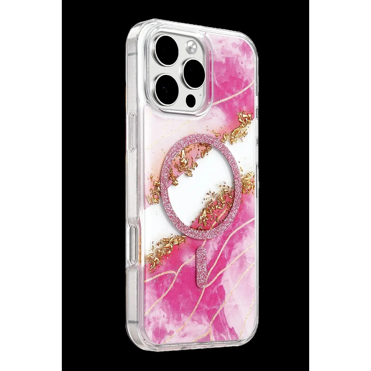 Onegif Apple İphone 16 Pro Max Lotus Simli Magsafe Kapak - Pembe görsel 2