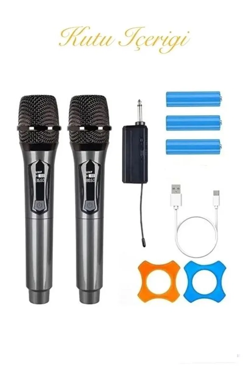 Profesyonel Çiftli Kablosuz Mikrofon Seti Karaoke Şarj Edilebilir 50 Metre görsel 4