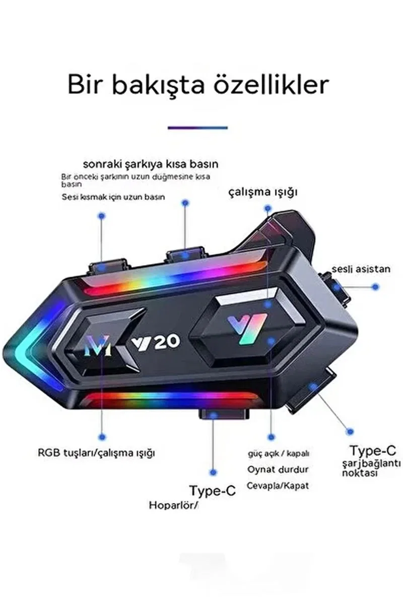 Y20 Motor Kurye Kask Kulaklık Rgb Modlu Bluetooth Motosiklet Kulaklık 5. 3 Bluetooth Interkom görsel 2