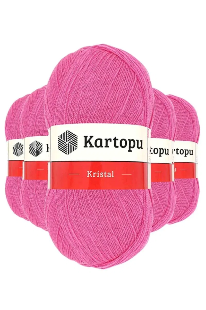 5 Adet Kristal Çift Katlı El Örgü Lif İpi Şeker Pembe K772 - kartopu mudanis