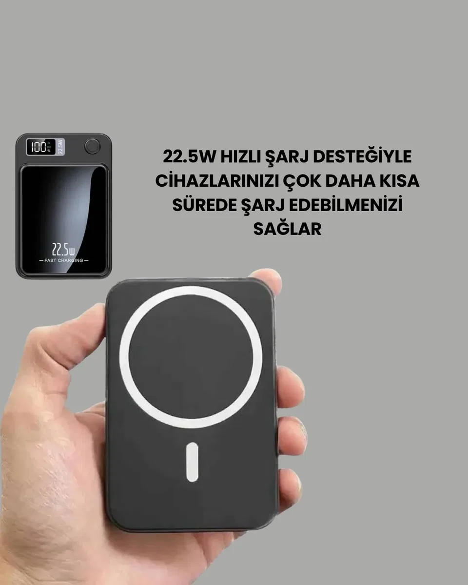 10000mAh Kapasiteli Manyetik USB-C ve Kablosuz Powerbank W09 görsel 4