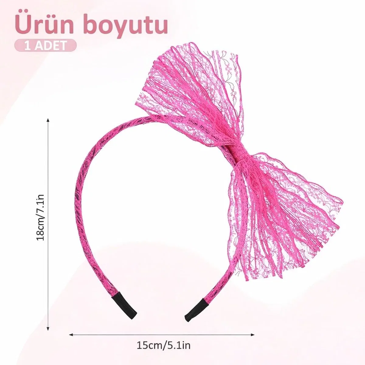 80’ler 90’lar Neon Pembe Dantel Taç Fiyonklu görsel 3