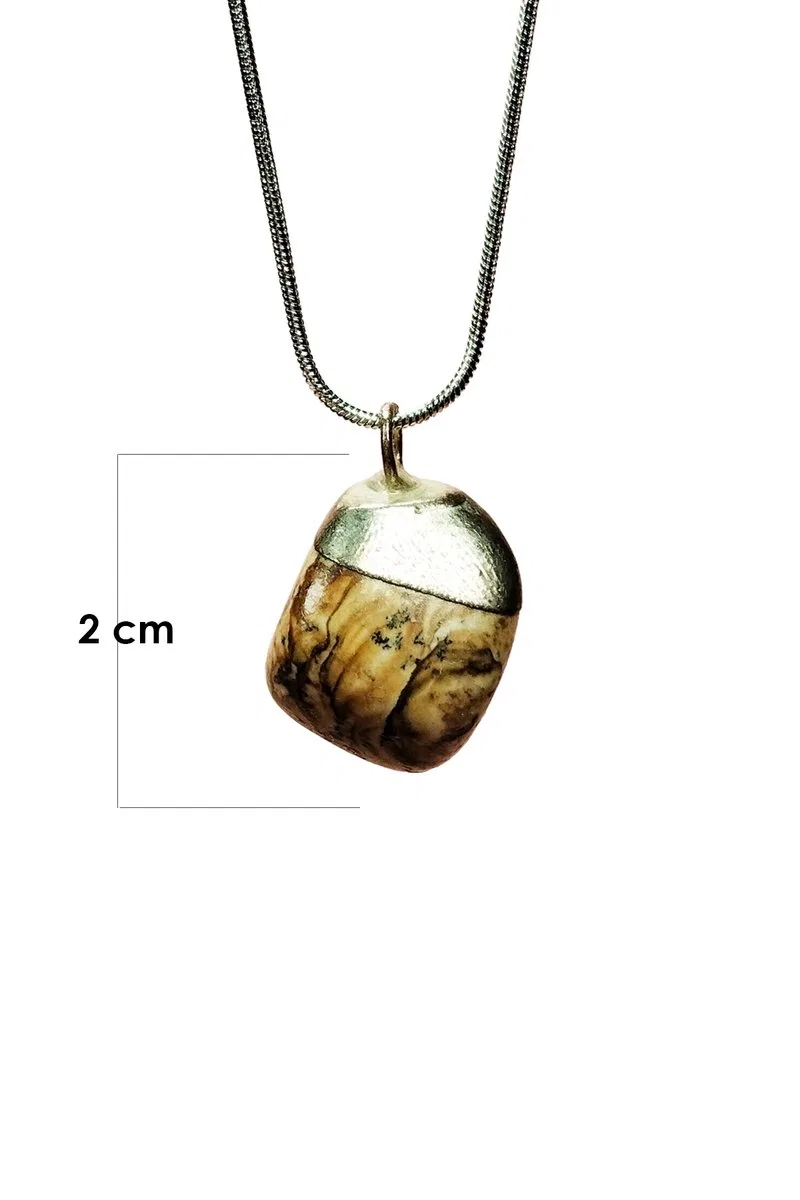 Jasper Doğal Taşı Zincirli El Yapımı Kolye Uç: 2 cm Zincir: 20 cm Kutulu görsel 2