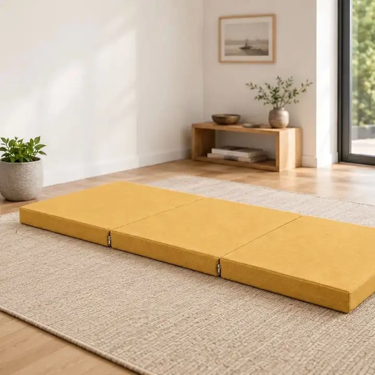 Üç Parçalı Katlanır Minder · 60 × 180 × 7 cm · Hardal