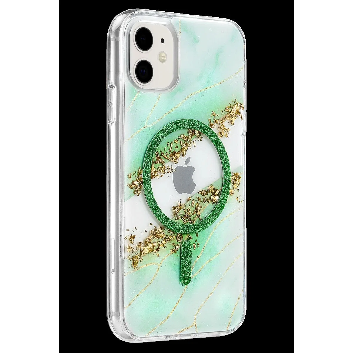 Onegif Apple İphone 11 Lotus Simli Magsafe Kapak - Yeşil görsel 2