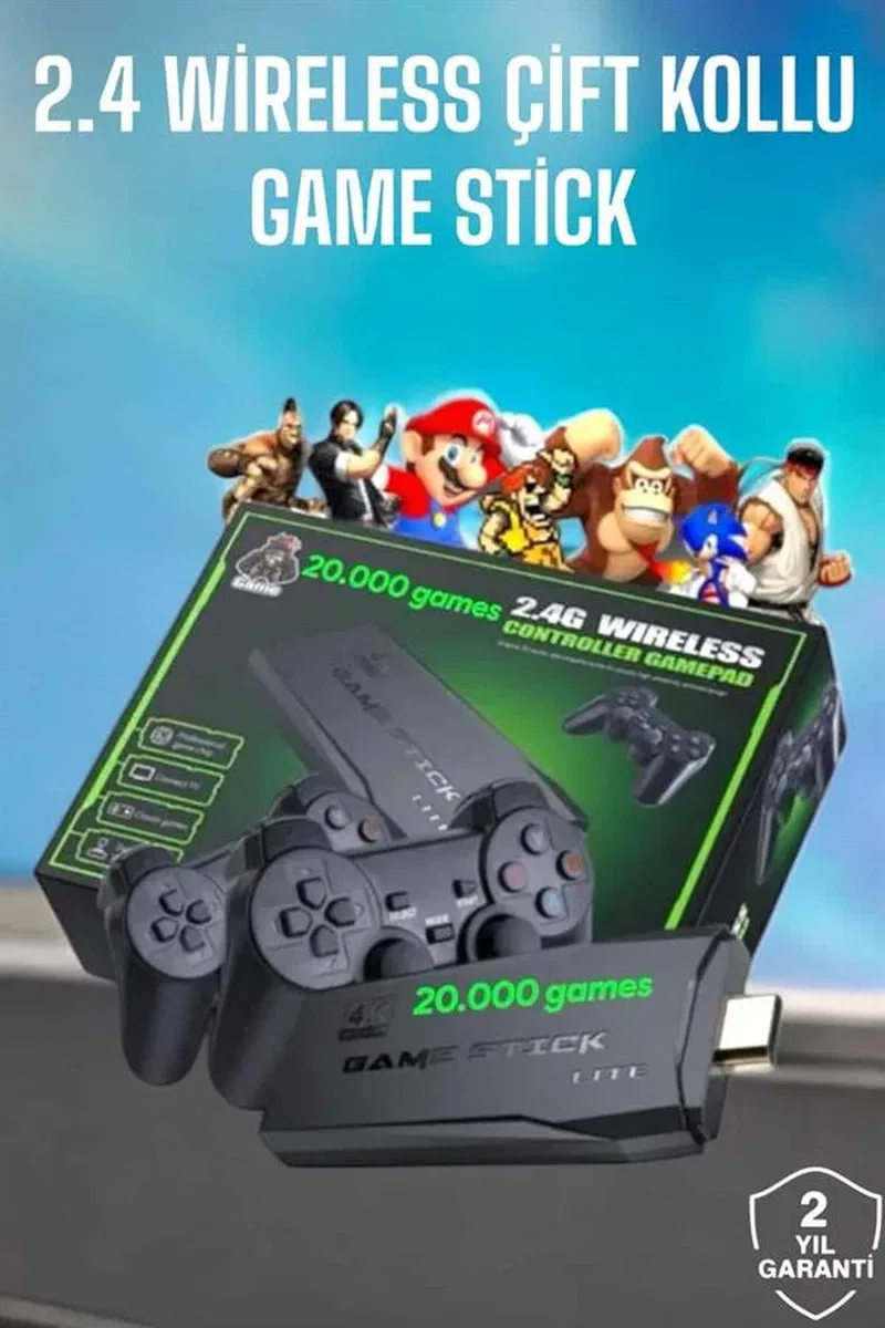 Game Stick 2000 Oyunlu 2. 4G Kablosuz Çift Kol Yüksek Hassasiyetli Wireless görsel 2
