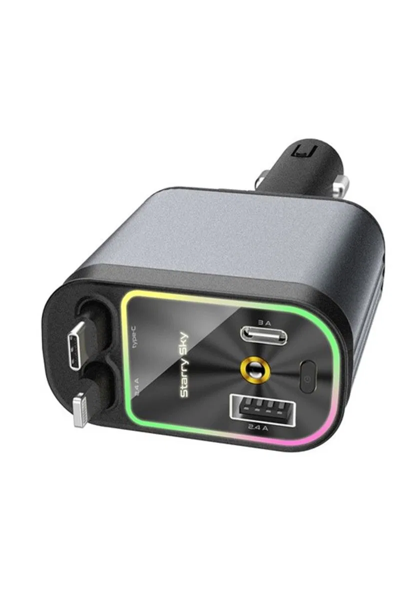 4’ü 1 Arada Çift Usb Bağlantı Çakmaklık, Type-c Hızlı Şarjlı 66w, geri Çekilebilir Araç Telefon Şarj Cihazı görsel 2