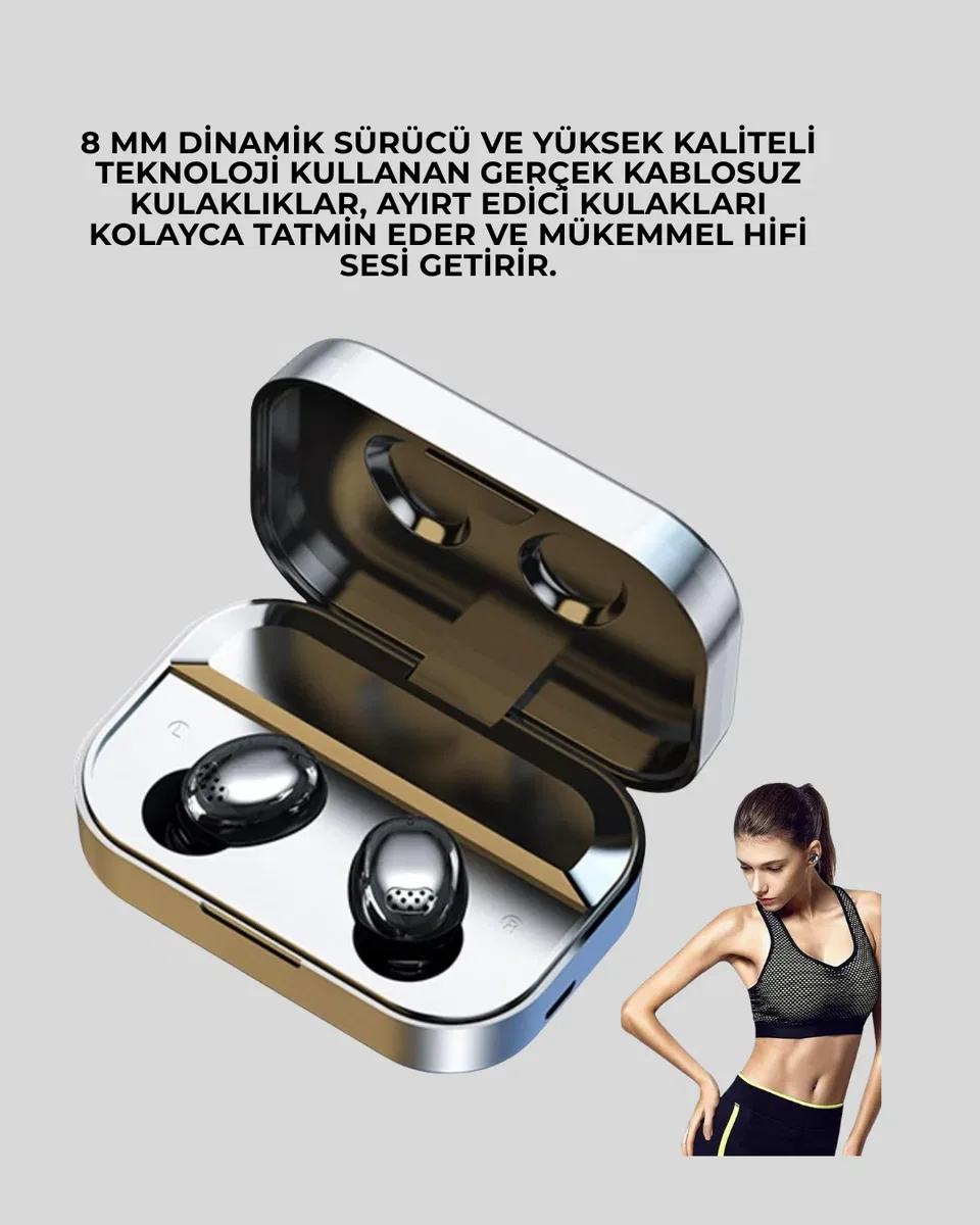Kablosuz Kulak İçi Bluetooth Kulaklık – Dokunmatik Kontrol ve LED Şarj Ekranı görsel 5