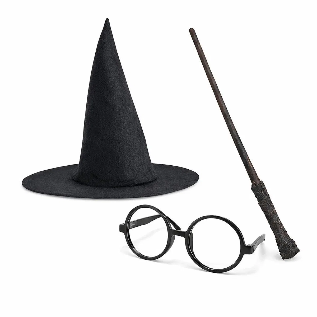 Harry Potter Tarzı Çocuk Seti (siyah Keçe Şapka, Asa, Gözlük) görsel 4