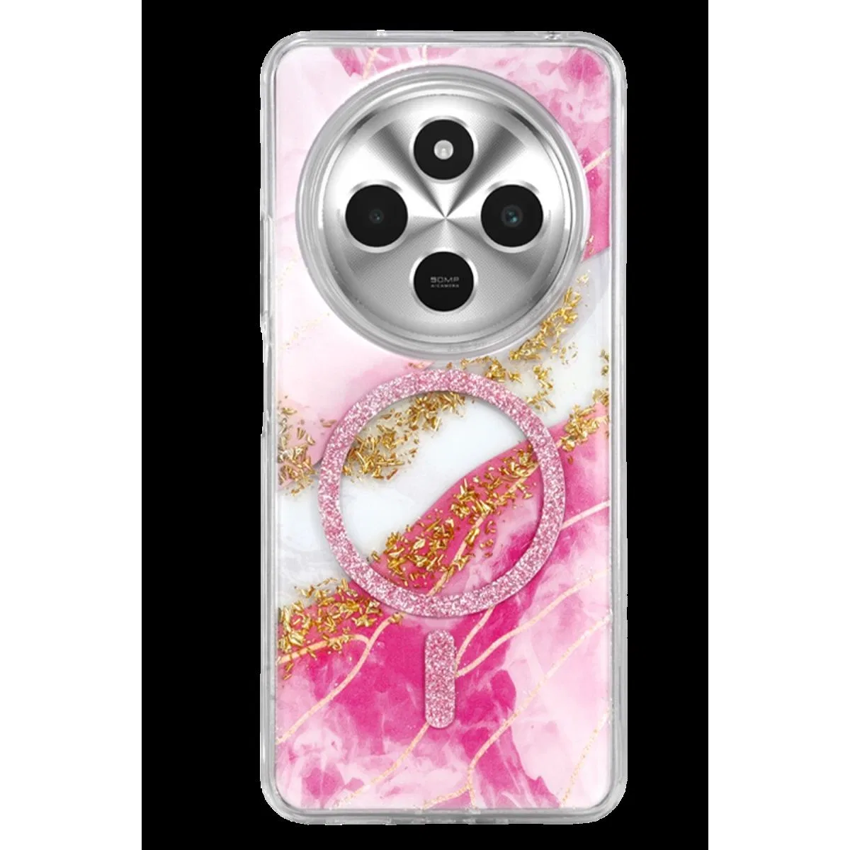Onegif Xiaomi Redmi 14c Lotus Simli Magsafe Kapak - Pembe görsel 3