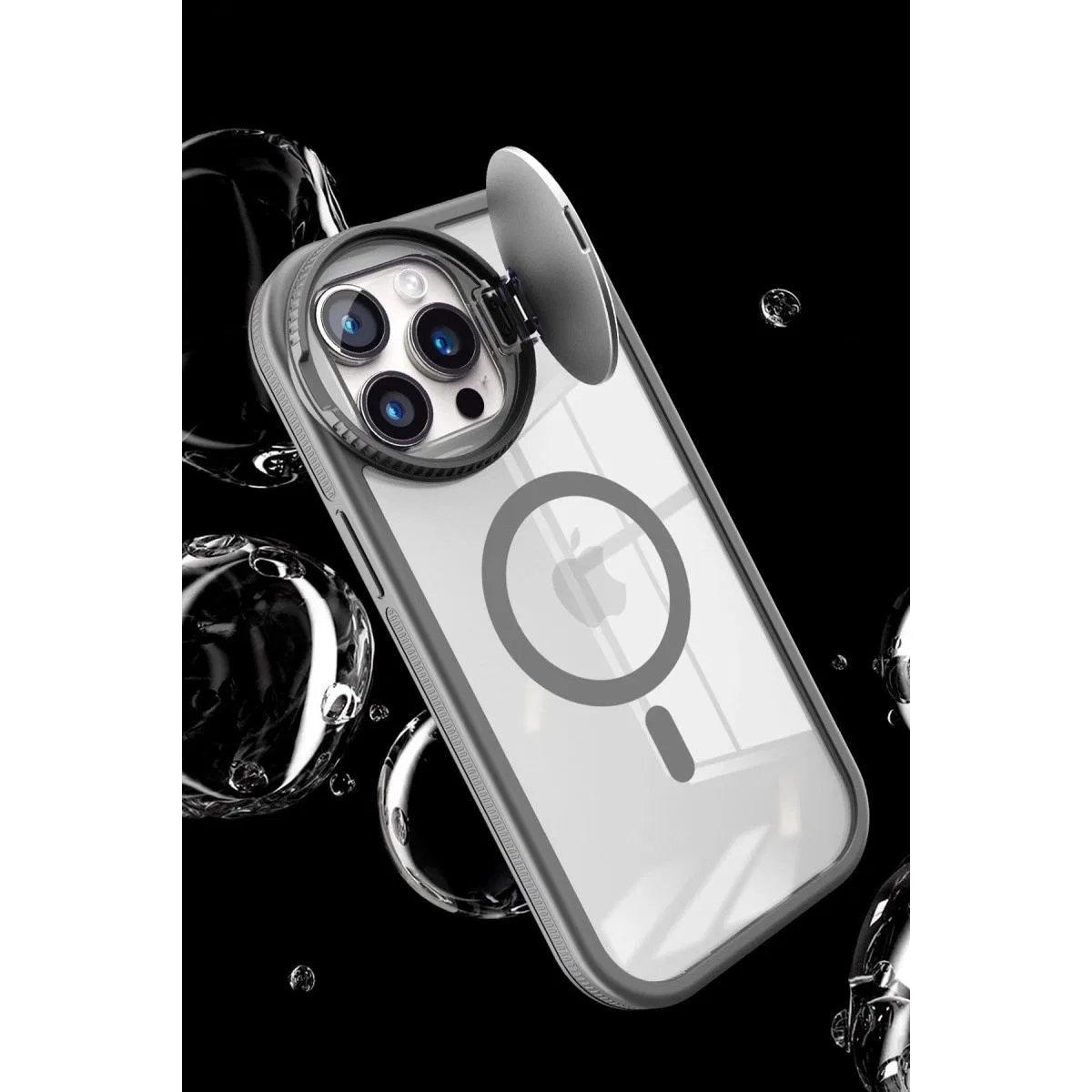 Apple İphone 15 Pro Kılıf Teleskop Lens Magsafe Silikon Kapak - Siyah görsel 4