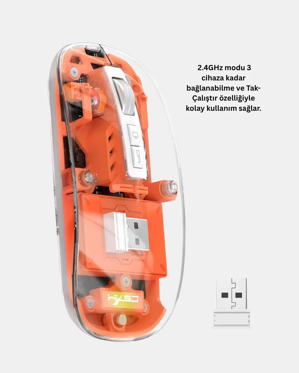 Kablosuz Çift Modlu Mouse – Bluetooth 5. 0 + 2. 4GHz görsel 5