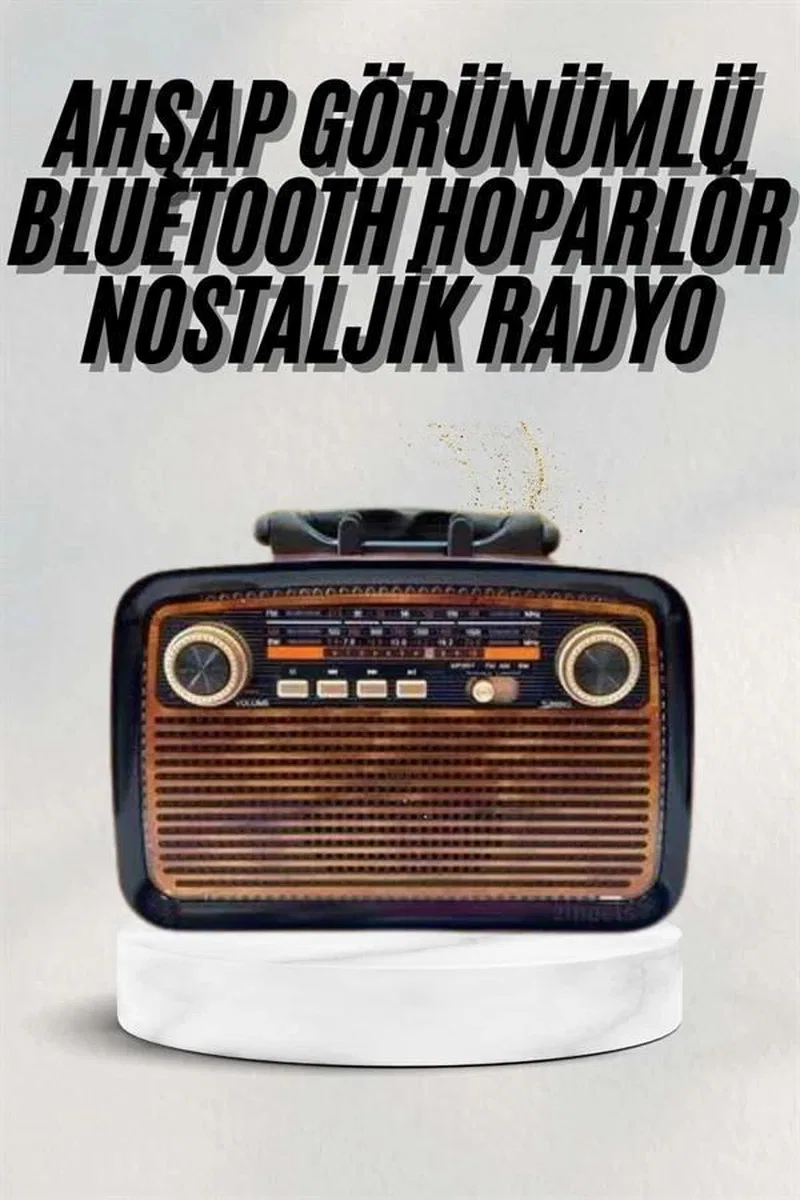 Bluetooth Hoparlör Ahşap Renk Vintage Işıklı Nostaljik Radyo Fm Ahşap Görünümlü görsel 2