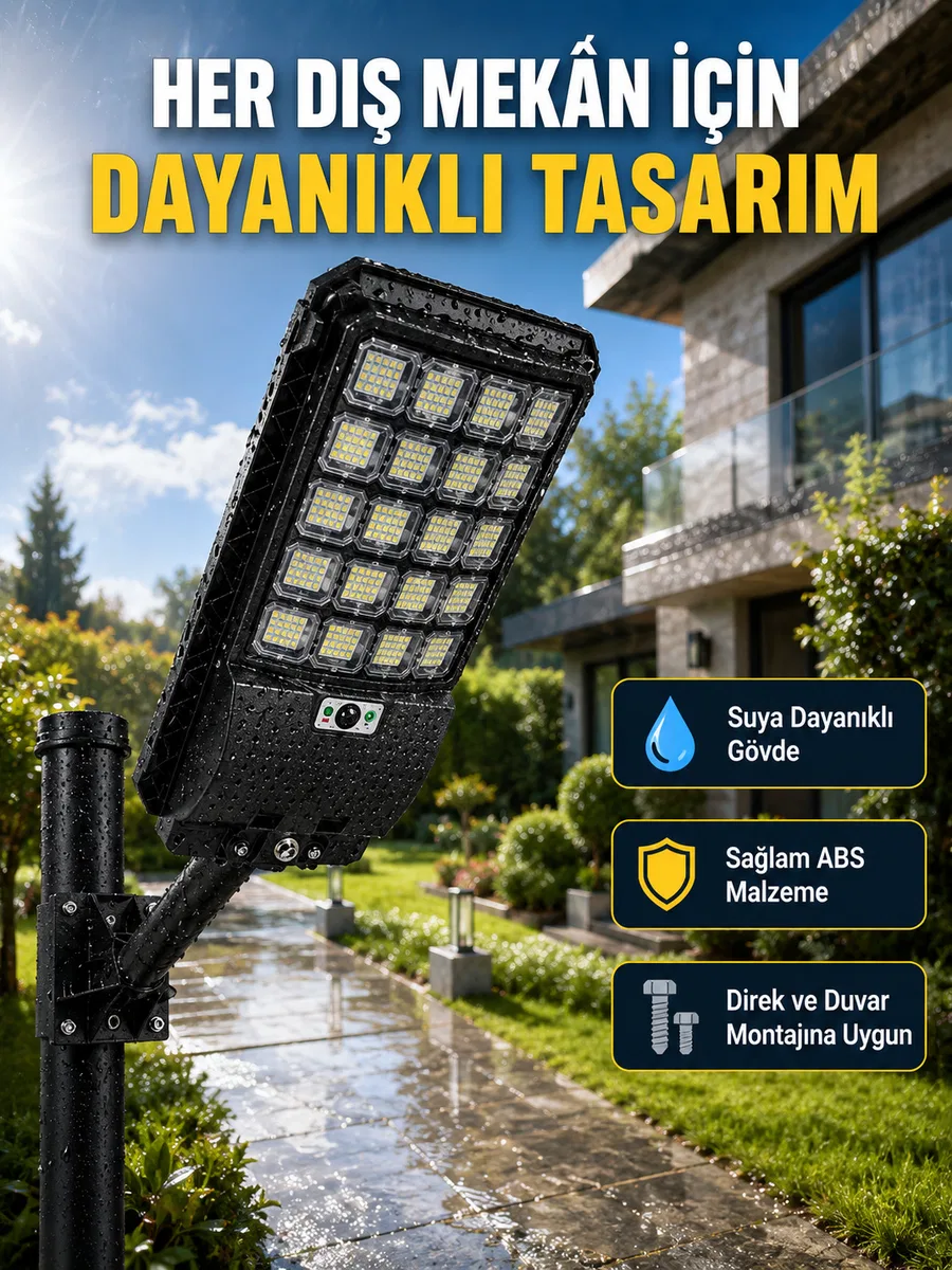 Güneş Enerjili Dış Mekan LED Lambası Geniş Aydınlatma Açılı Akıllı Sokak Lambası