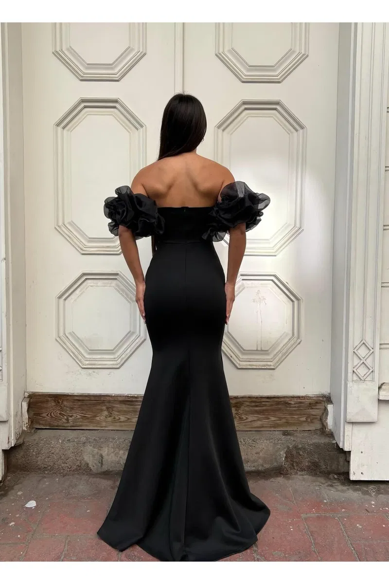 Kadın El Emeği Özel Kesim Straplez Kolsuz Balık Kesim Abiye Elbise görsel 2