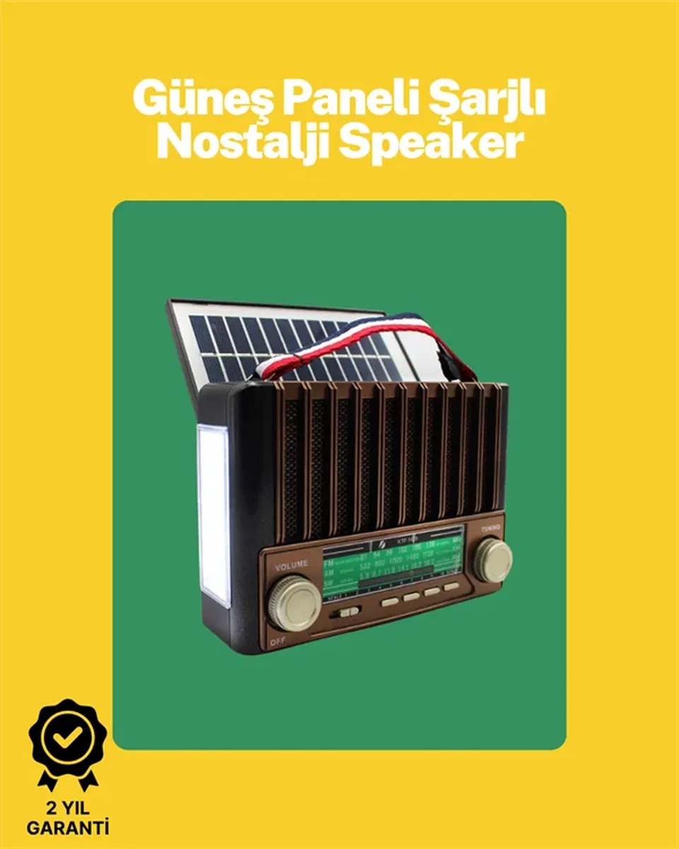 KTF-1428 Solar Panel Destekli Şarjlı Bluetooth Hoparlör – FM/AM/SW Radyo, AUX ve TF Kart Girişli görsel 2