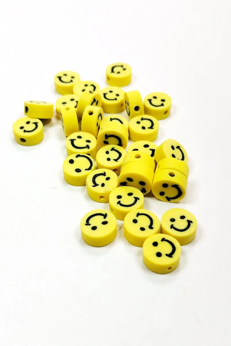 90 Adet 10 mm Polimer Kil Fimo Boncuk Takı Bileklik + 5 Metre Misina Hediye - Smile - Nazar - Love görsel 4