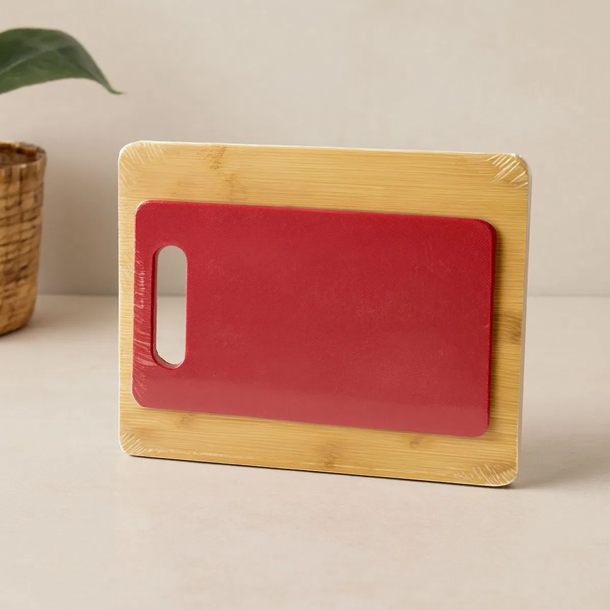 Bambu ve Plastik Kesme Tahtası 2'li Set (22x28 & 15x25 cm)