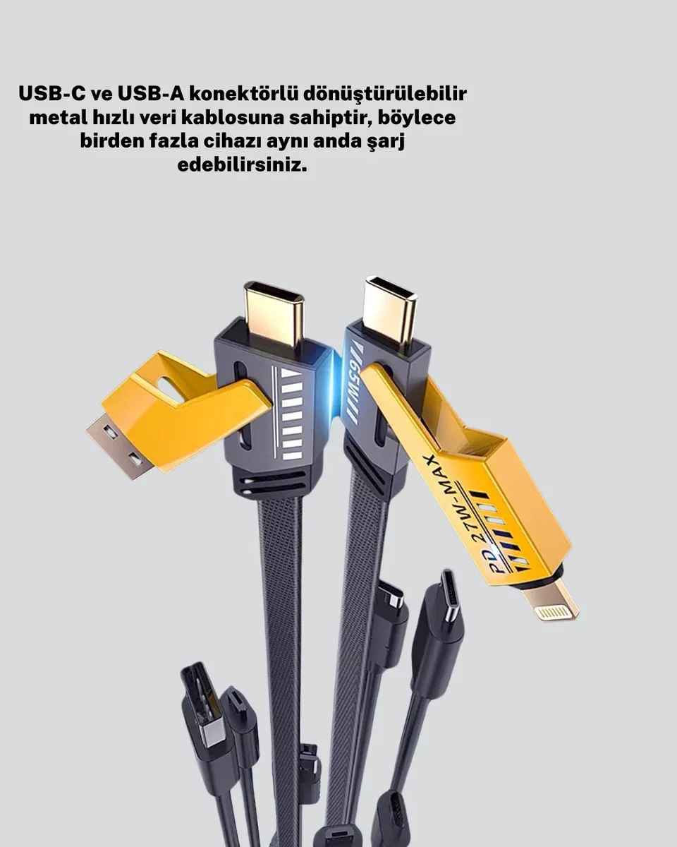 Örgülü Tasarım 4’ü 1 Arada USB-C Lightning Hızlı Şarj Kablosu görsel 2