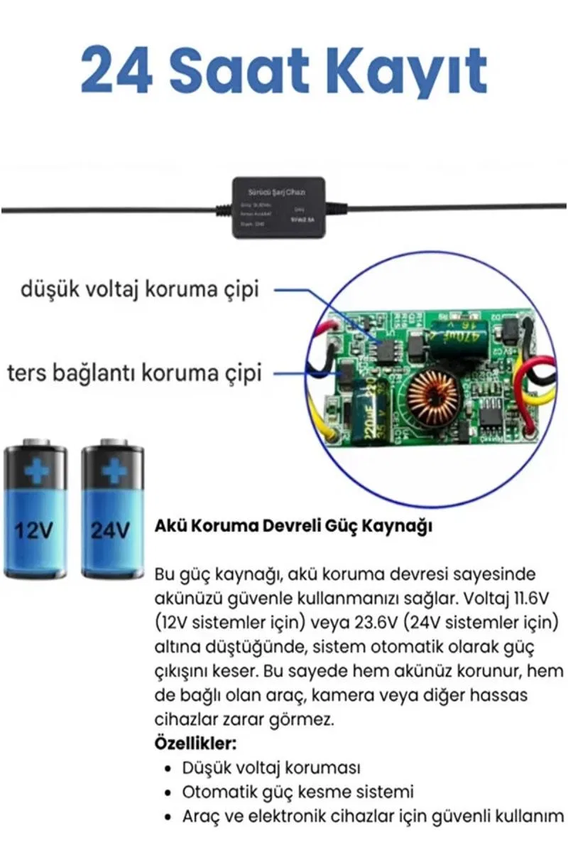 Park Modu Kablosu Type-c Akü Sigorta Bağlantı Kablosu Araç İçi Kamera Tüm Kameralara Uyumlu görsel 5