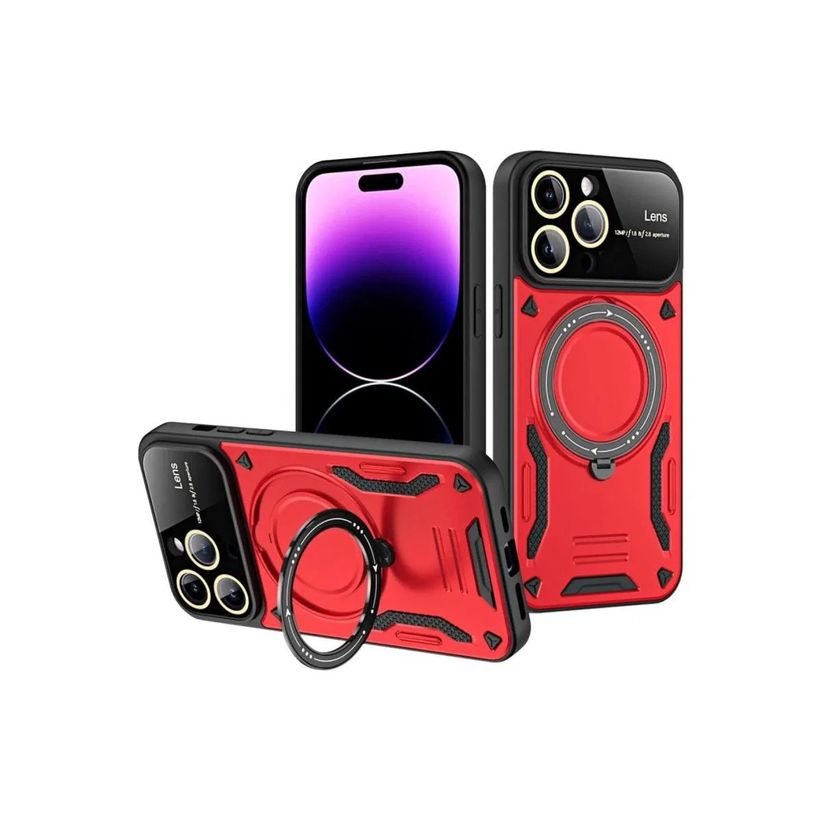 Apple İphone 16 Pro Max Kılıf Joy Lens Standlı Kapak - Kırmızı