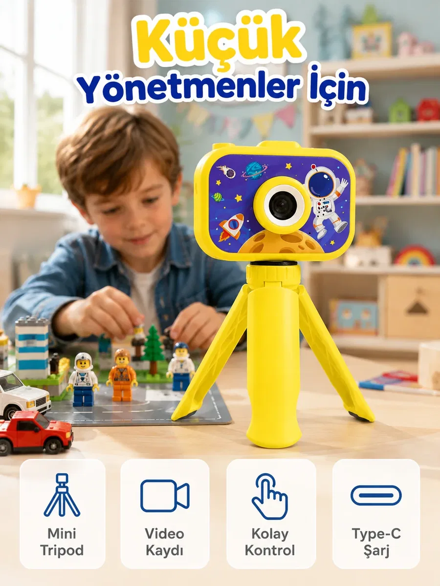 Çocuk Kamerası Fotoğraf ve Video Çekimi Mini Tripodlu Şarjlı Dijital Kamera 2. 0 TFT Ekran