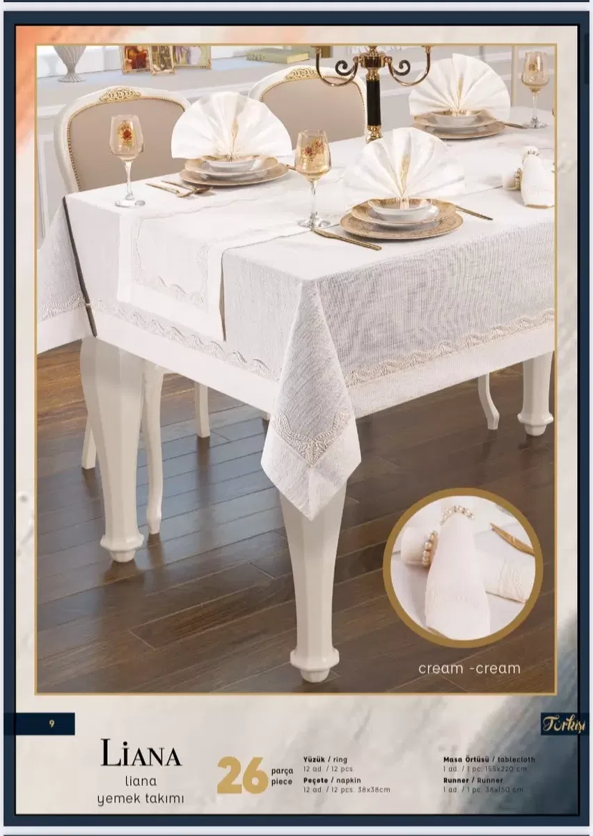 Liana Krem-Krem 12 Kişilik 26 Parça 155 × 220 cmSofra Seti görsel 4