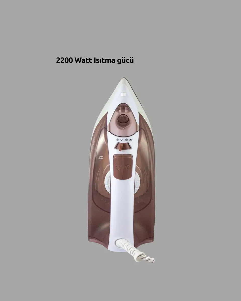 2200 Watt Buharlı Ütü Kahverengi Seramik Taban Şok Buharlı görsel 4