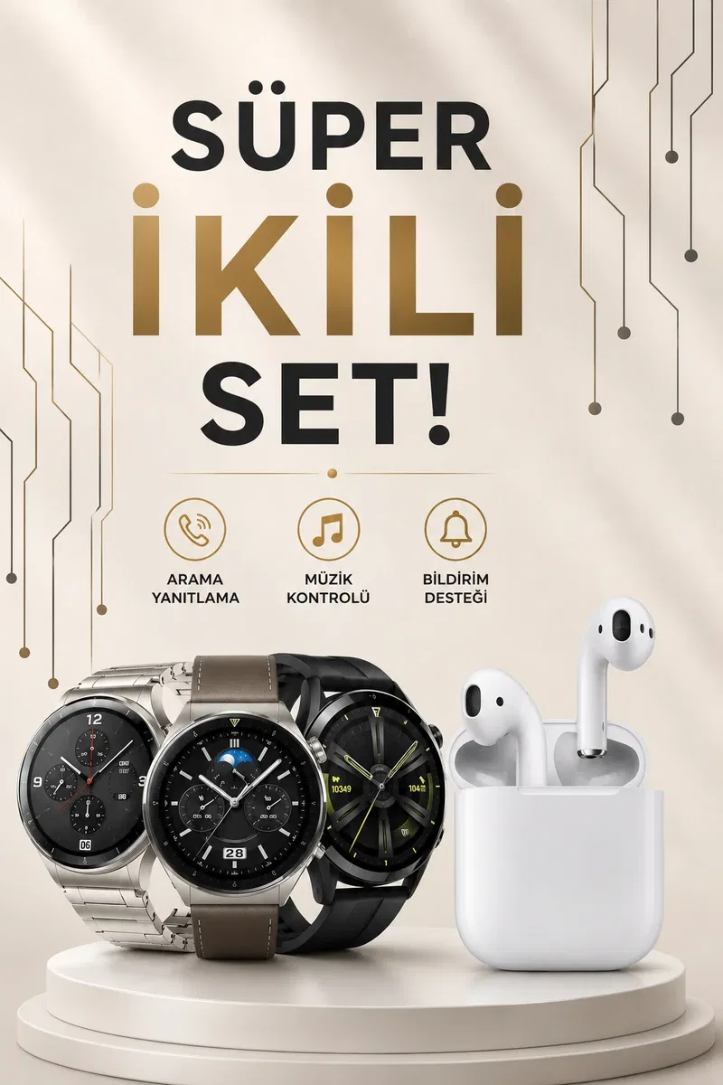 Akıllı Saat ve Kulaklık Seti Dokunmatik Ekran 5. 0 Bluetooth Bağlantılı Sesli Görüşme