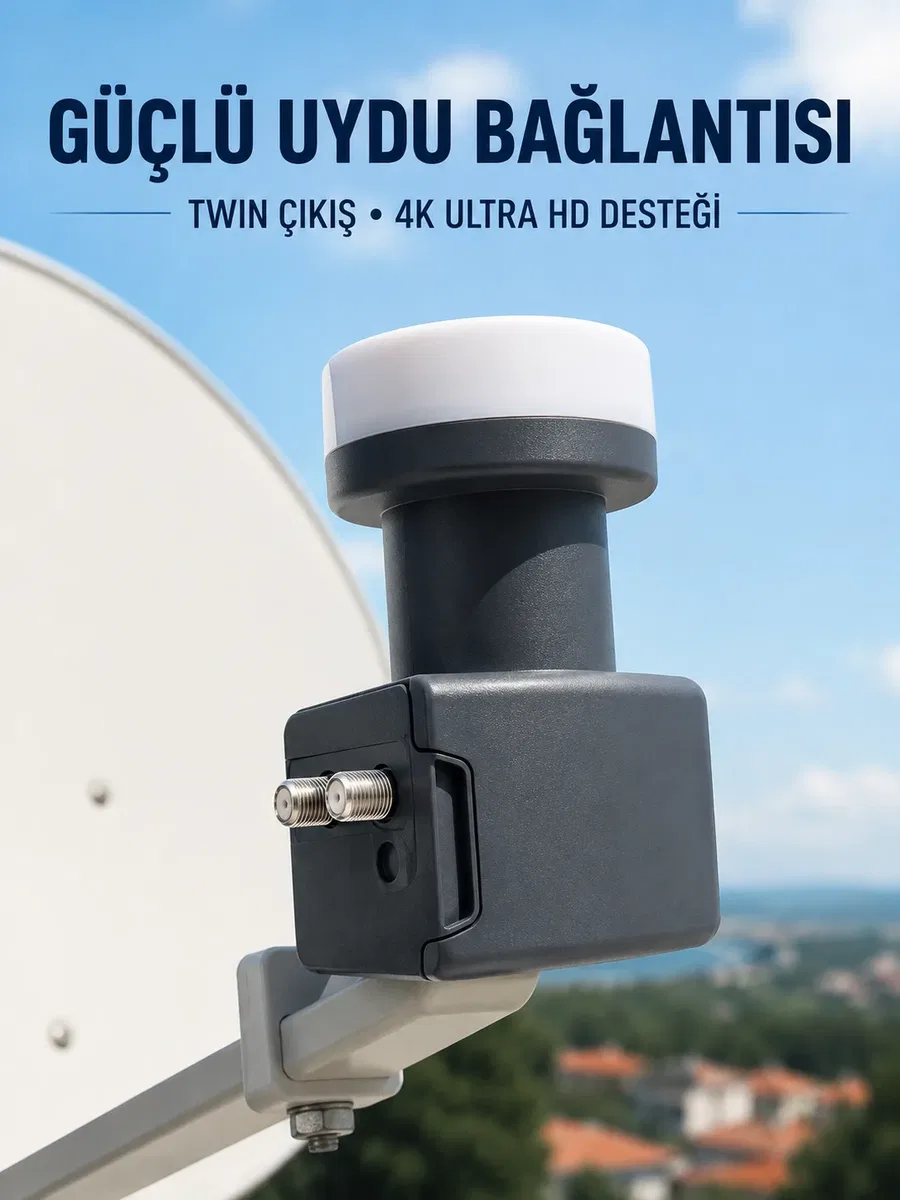 4K Ultra HD Twin LNB Çift Uydu Çıkışlı Ku Band Çanak Anten LNB 0. 1 dB