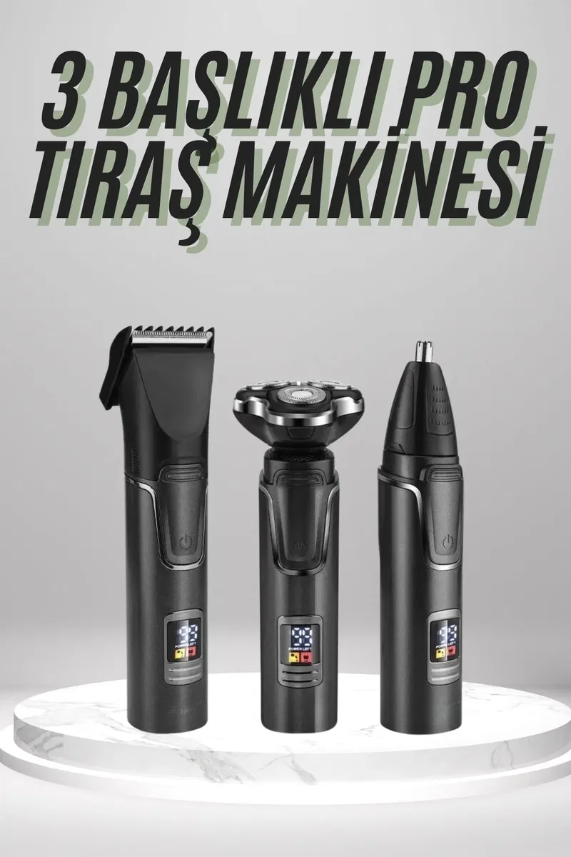 Dijital Göstergeli 3 Başlıklı Tıraş Makinesi Islak Kuru Lazer Öncesi Günlük