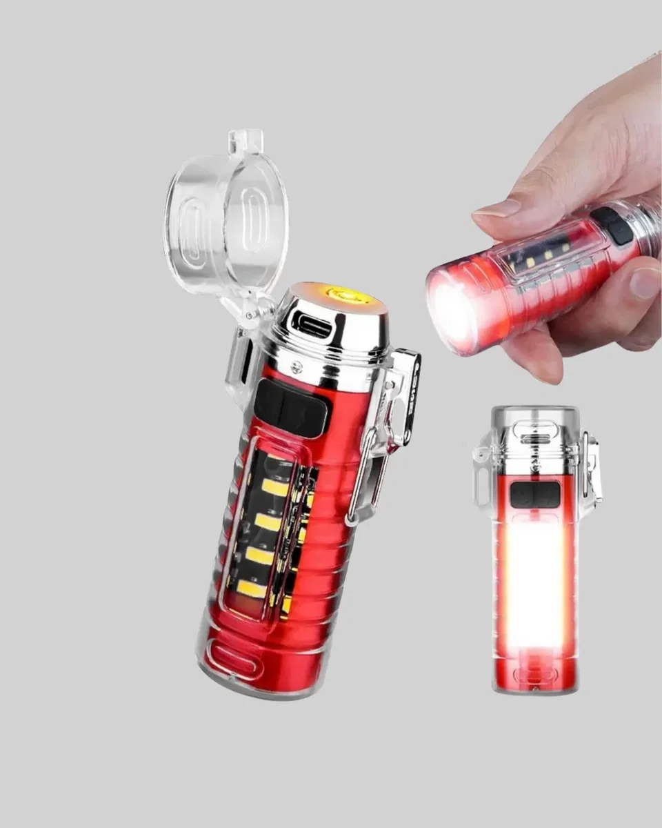 USB Şarjlı Rüzgar Geçirmez Elektrikli Çakmak El Fenerli görsel 2