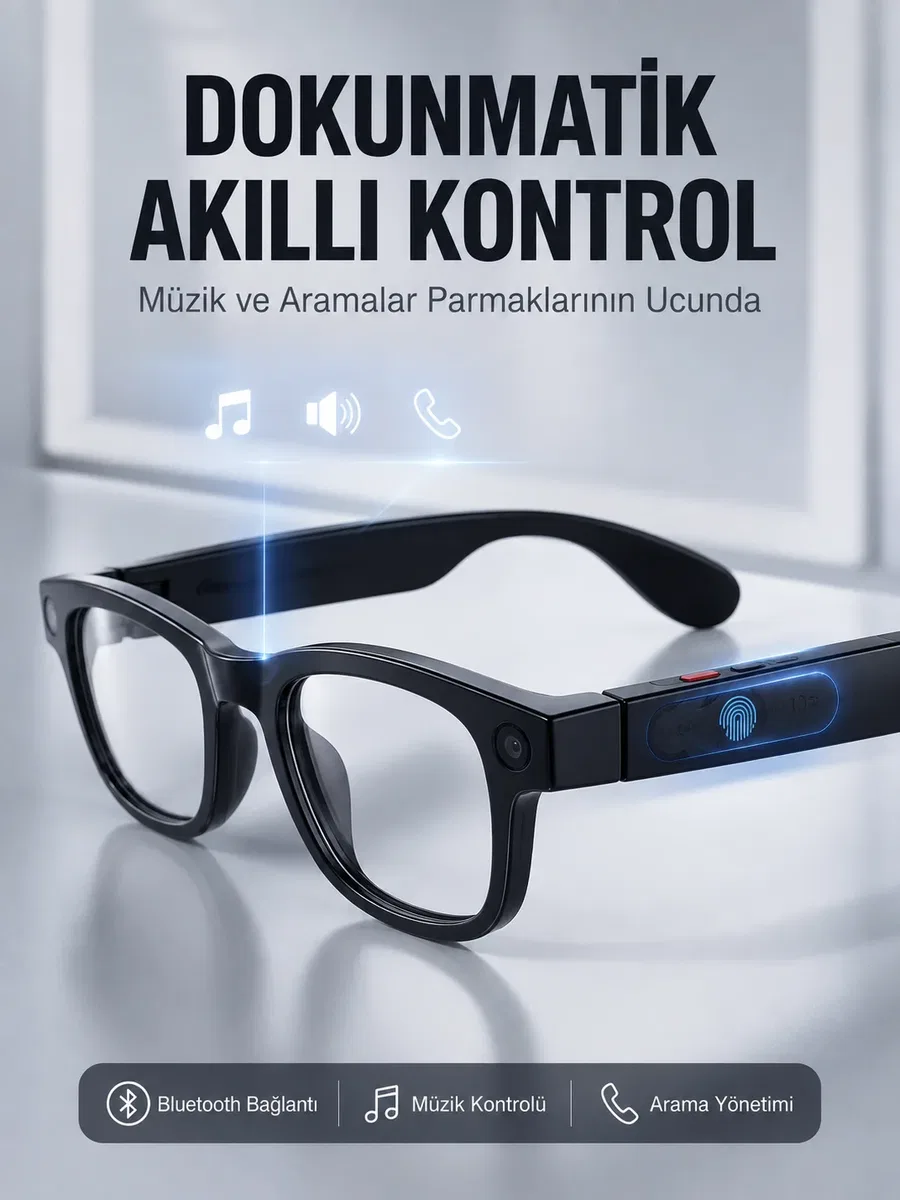 Siyah Akıllı Kamera Gözlüğü 8 MP Fotoğraf Video Çekimli AI Görüntü Tanıma Çoklu Dil Çeviri Bluetooth Wi-Fi Özellikli