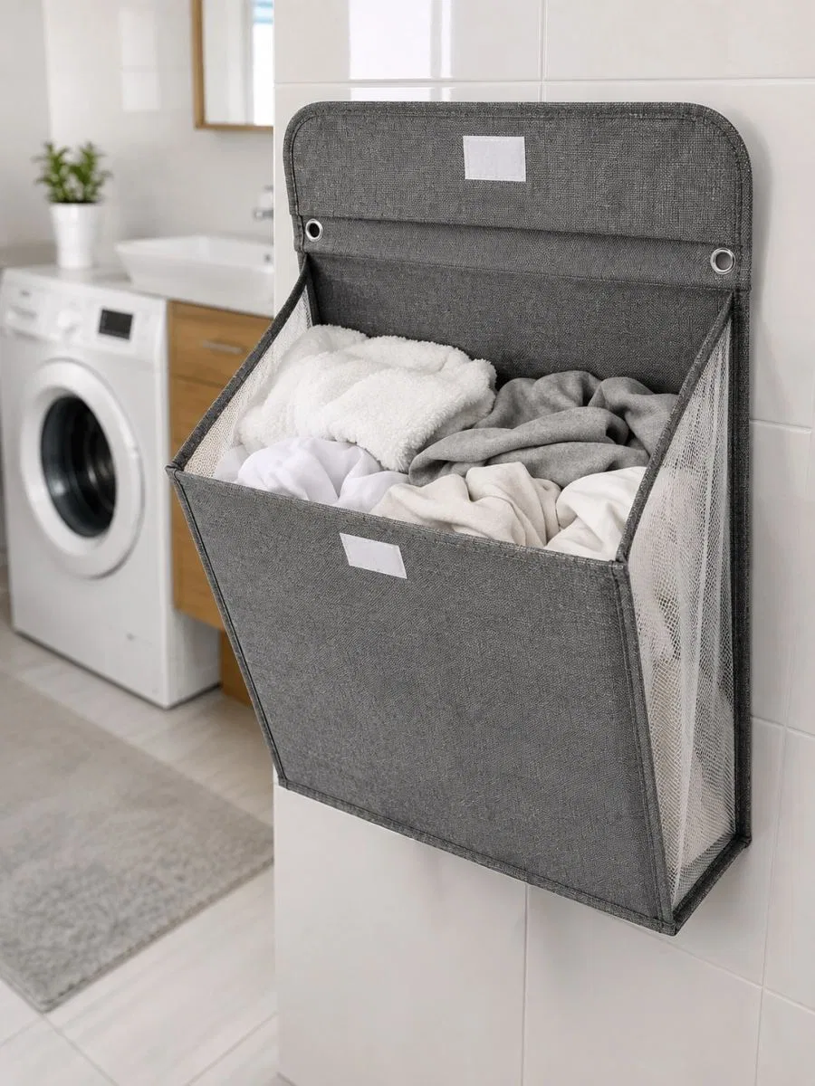 Banyo Ve Çamaşır Odası İçin Duvara Asılan Katlanabilir Çamaşır Sepeti görsel 4
