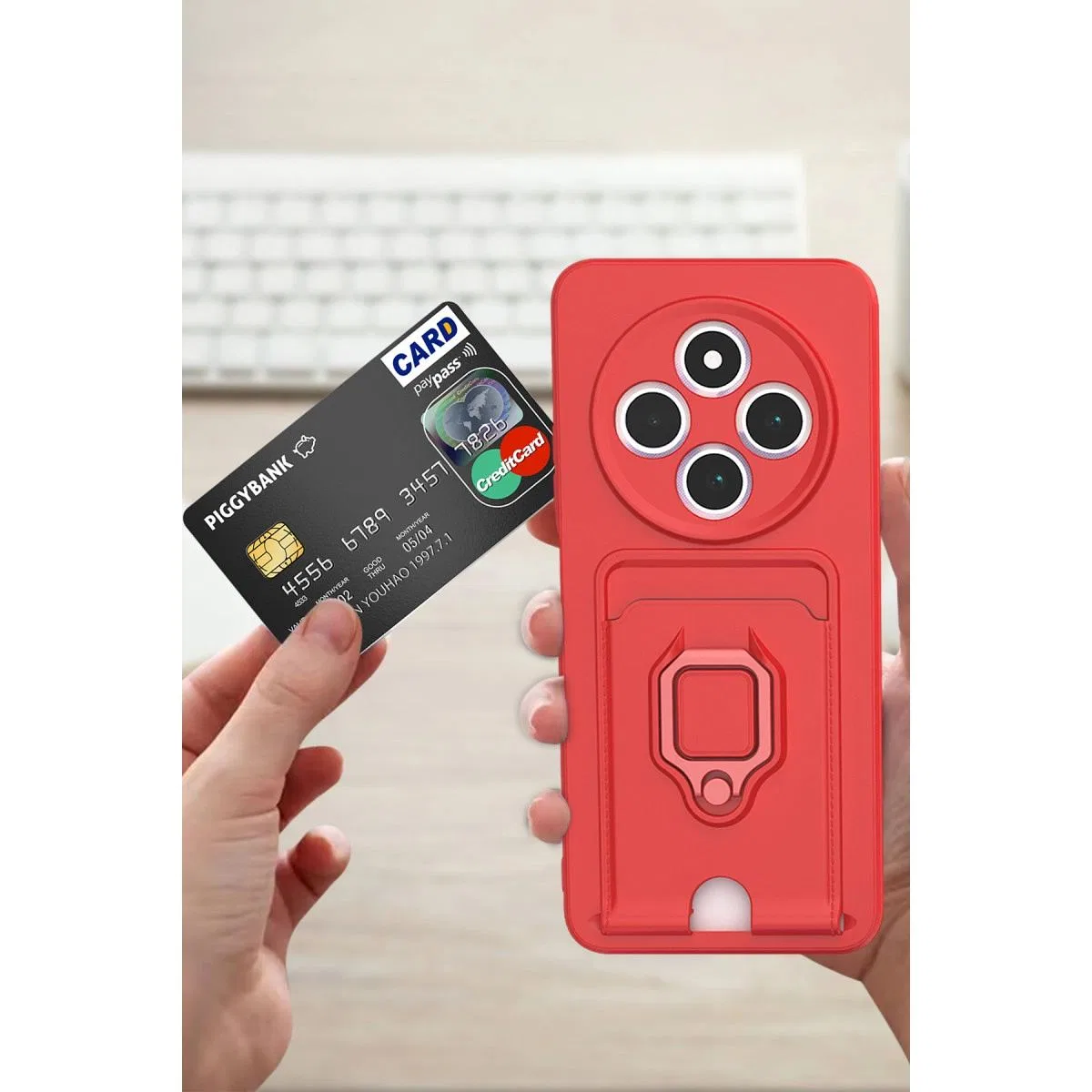 Xiaomi Redmi 14c Kılıf Zuma Kartvizitli Yüzüklü Silikon - Siyah görsel 2