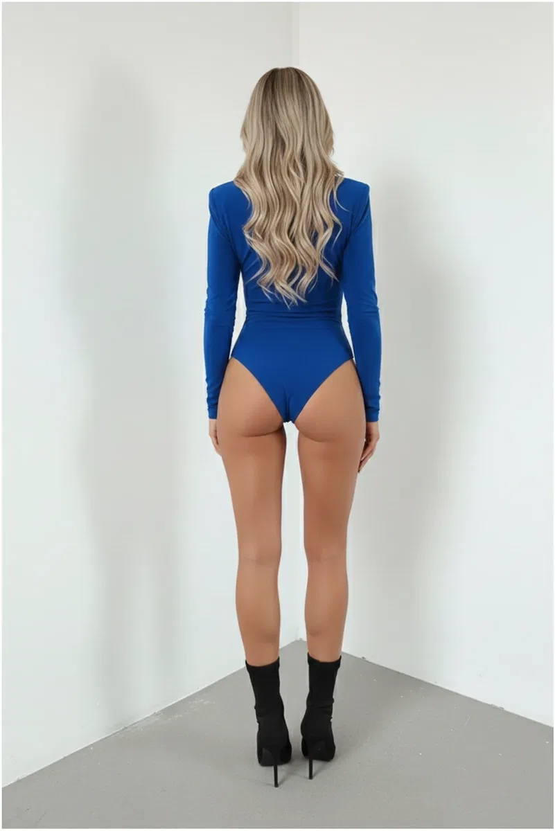 Kadın Şık Vatkalı Kruvaze Yaka Esnek Body Bluz görsel 8
