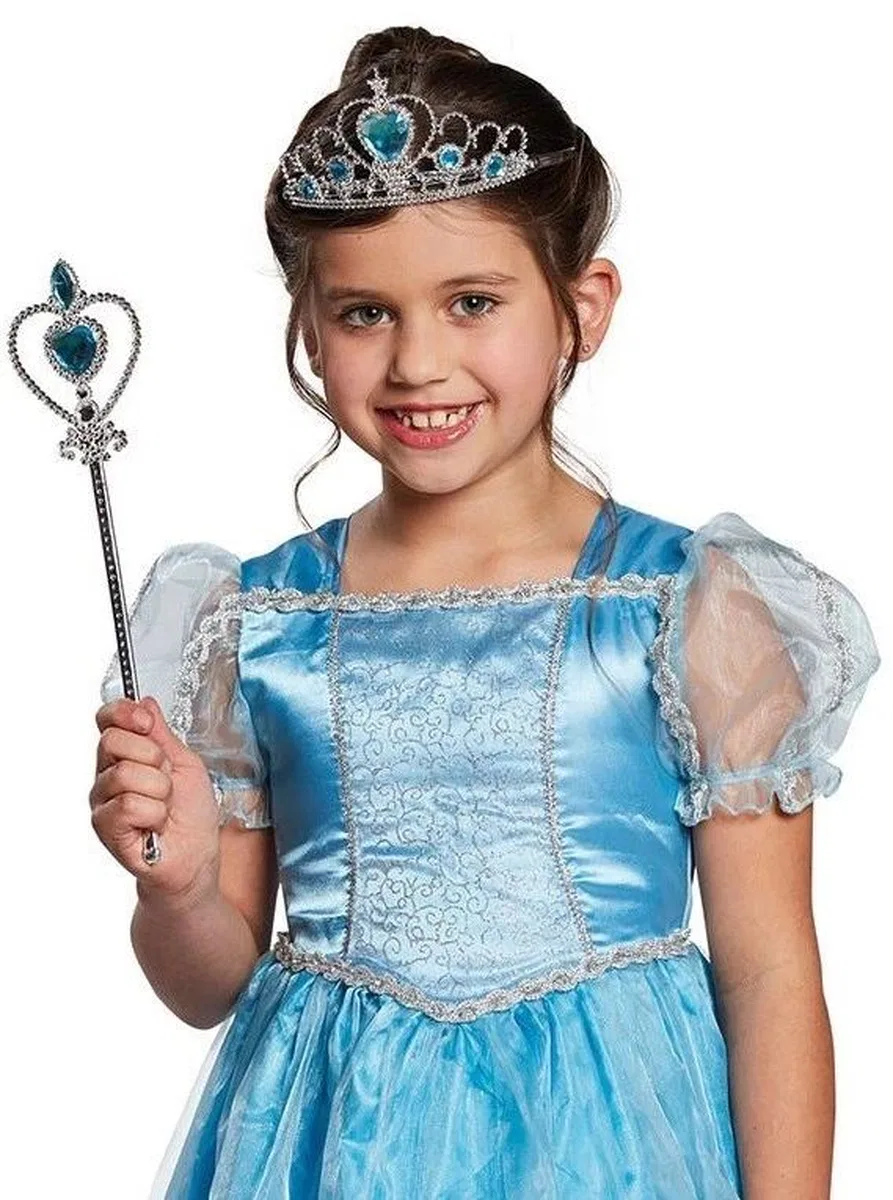 Karlar Ülkesi Elsa Mavi Kalpli Taç Ve Mavi Asa Seti Çocuk Boy görsel 2