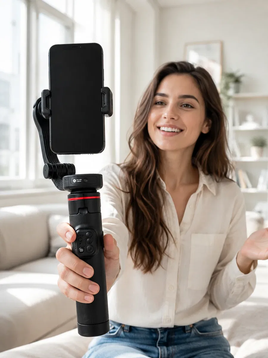 Profesyonel AI Gimbal Selfie Stick Yüz Takipli Telefon Sabitleyici Bluetooth Kumandalı Katlanabilir Tripod görsel 2