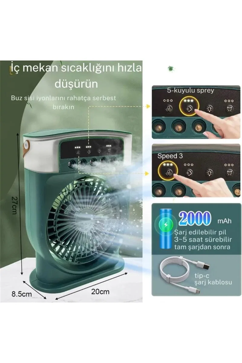 Şarjlı 600 Ml Su Hazneli Taşınabilir Masaüstü Vanilatör Güçlü Fan Ve 2000 Mah Pil Beyaz görsel 4