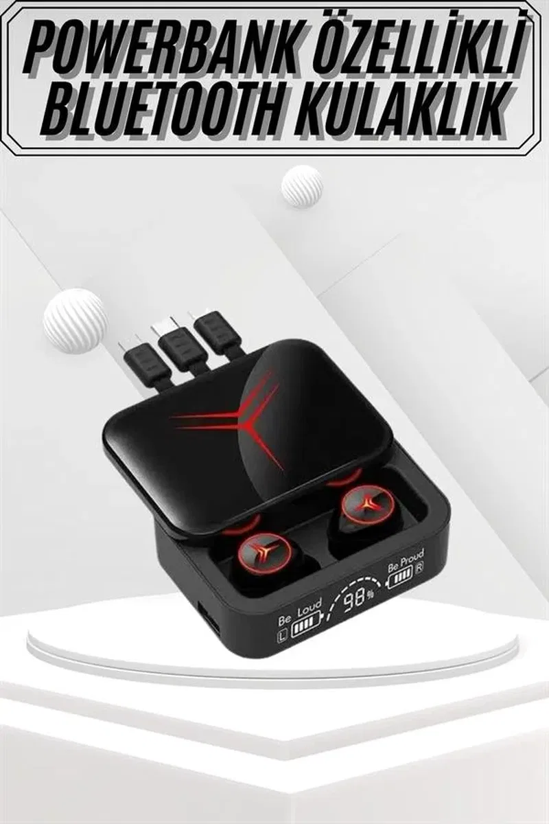 Kablosuz Bluetooth Kulaklık Powerbank Özellikli Göstergeli Hd Mikrofon görsel 2