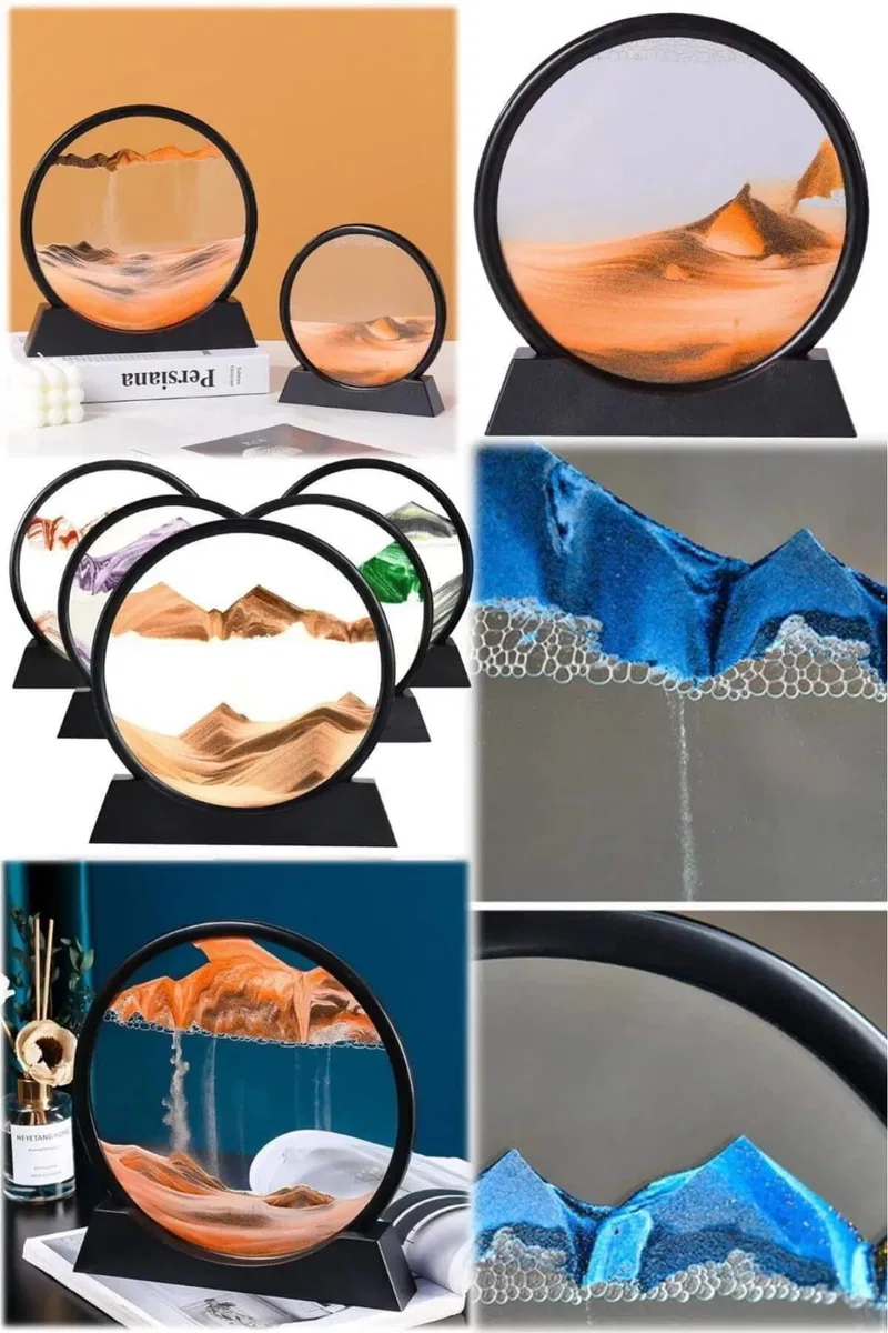 7 Inç Mavi Orta Boy Dekoratif Yuvarlak Şık Kum Tablosu Modern Dekoratif Süs görsel 4